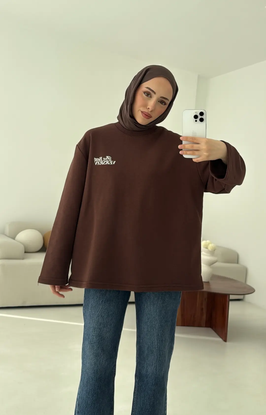 Version Baskılı Sweatshirt Kahve