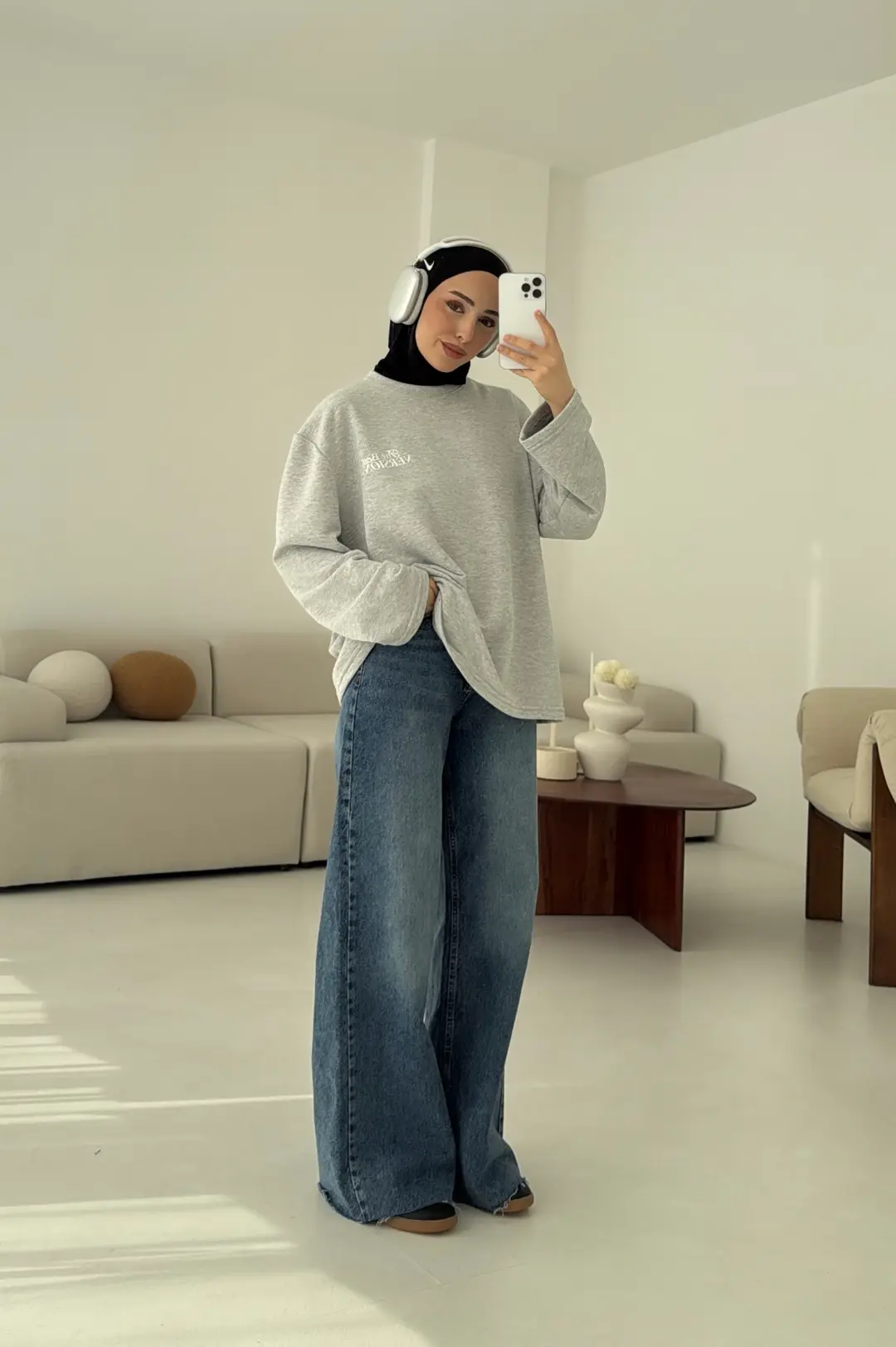 Version Baskılı Sweatshirt Gri