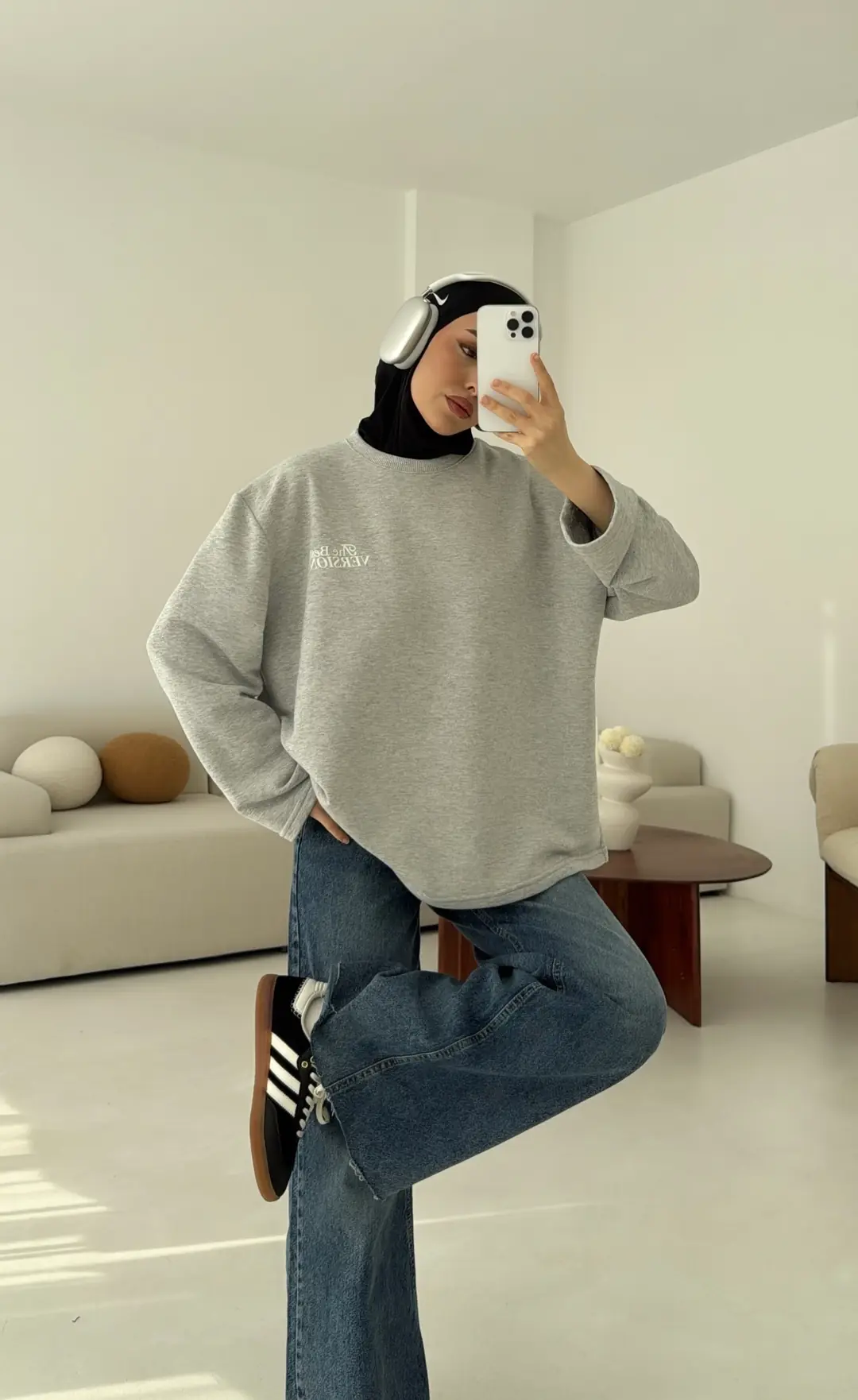 Version Baskılı Sweatshirt Gri