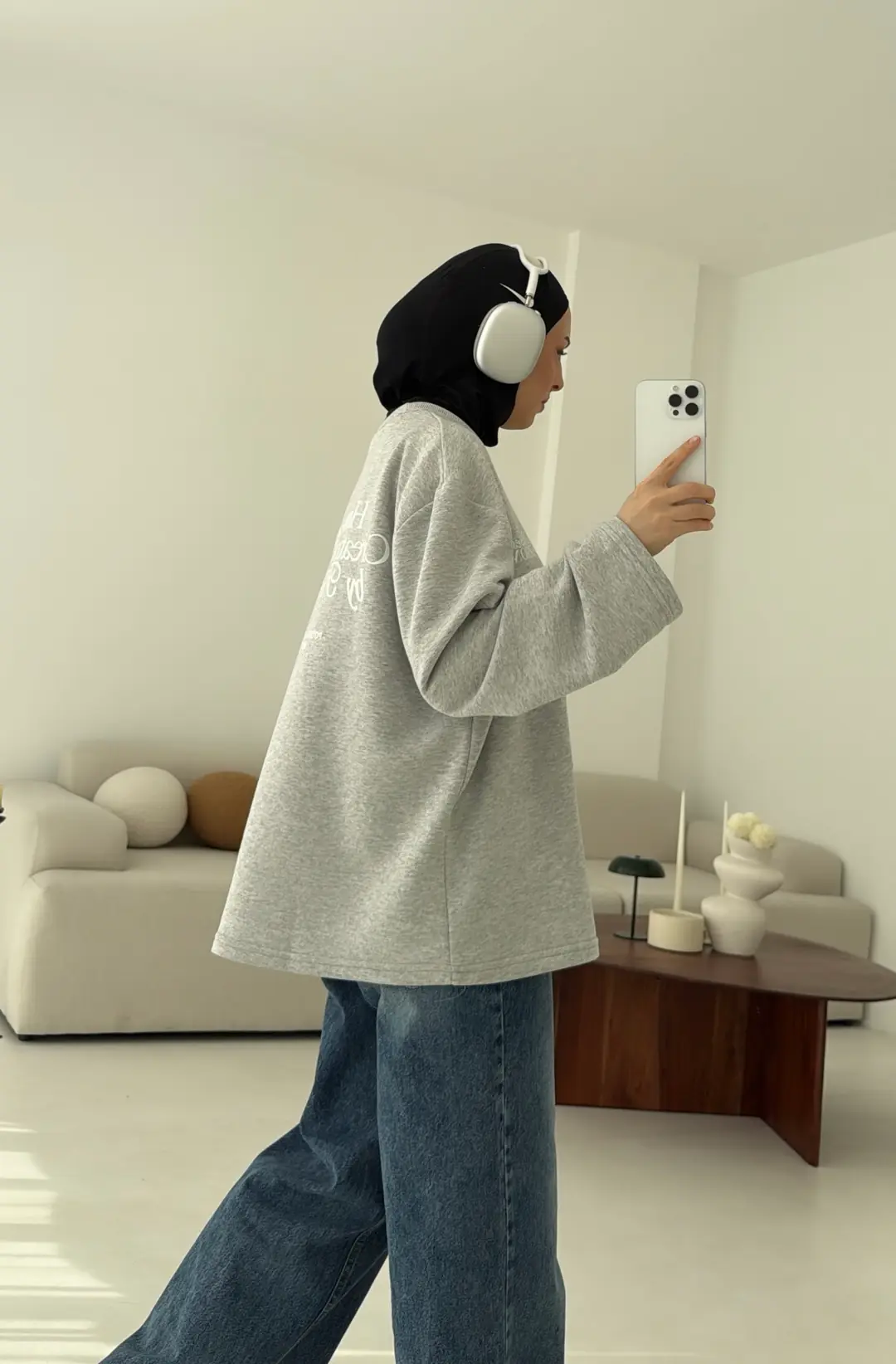 Version Baskılı Sweatshirt Gri