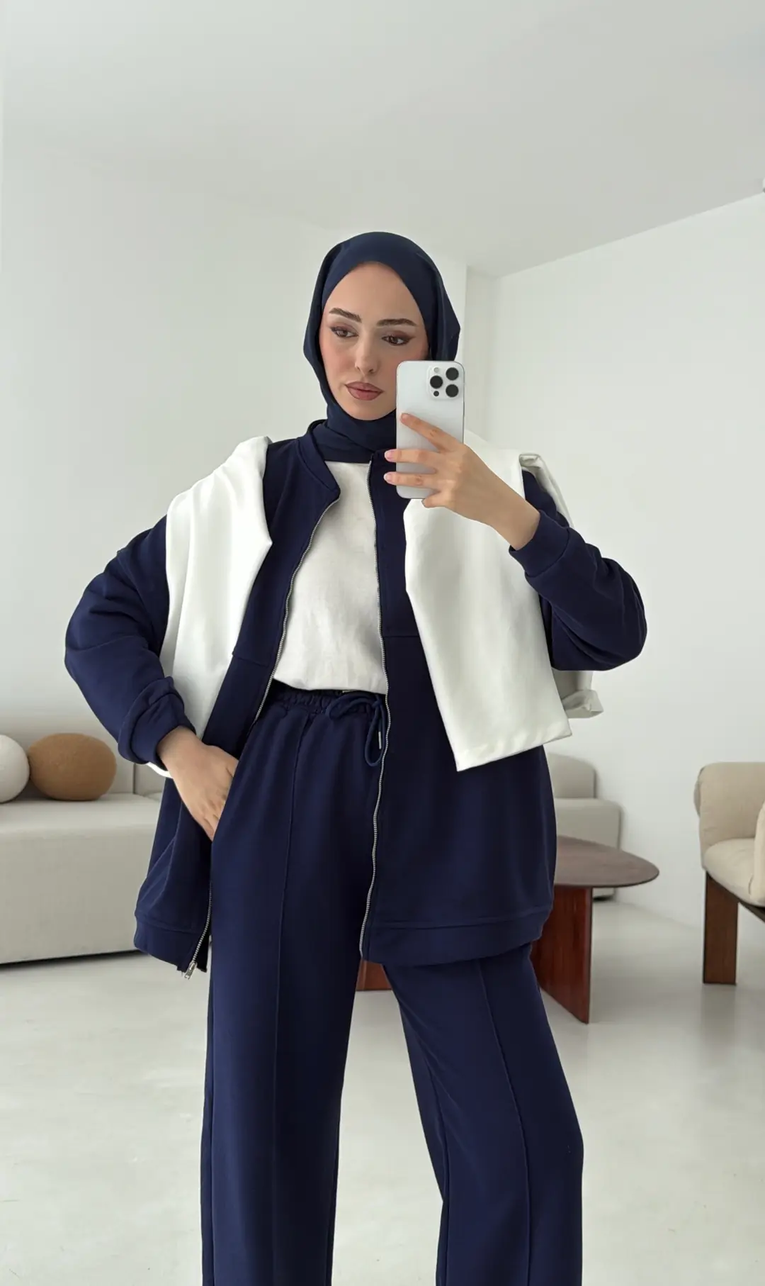 Fermuarlı 3 İplik Takım Lacivert