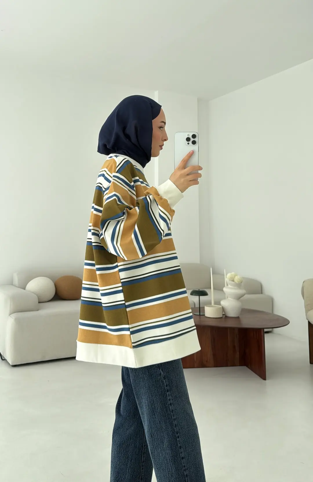 Haki Çizgili Sweatshirt