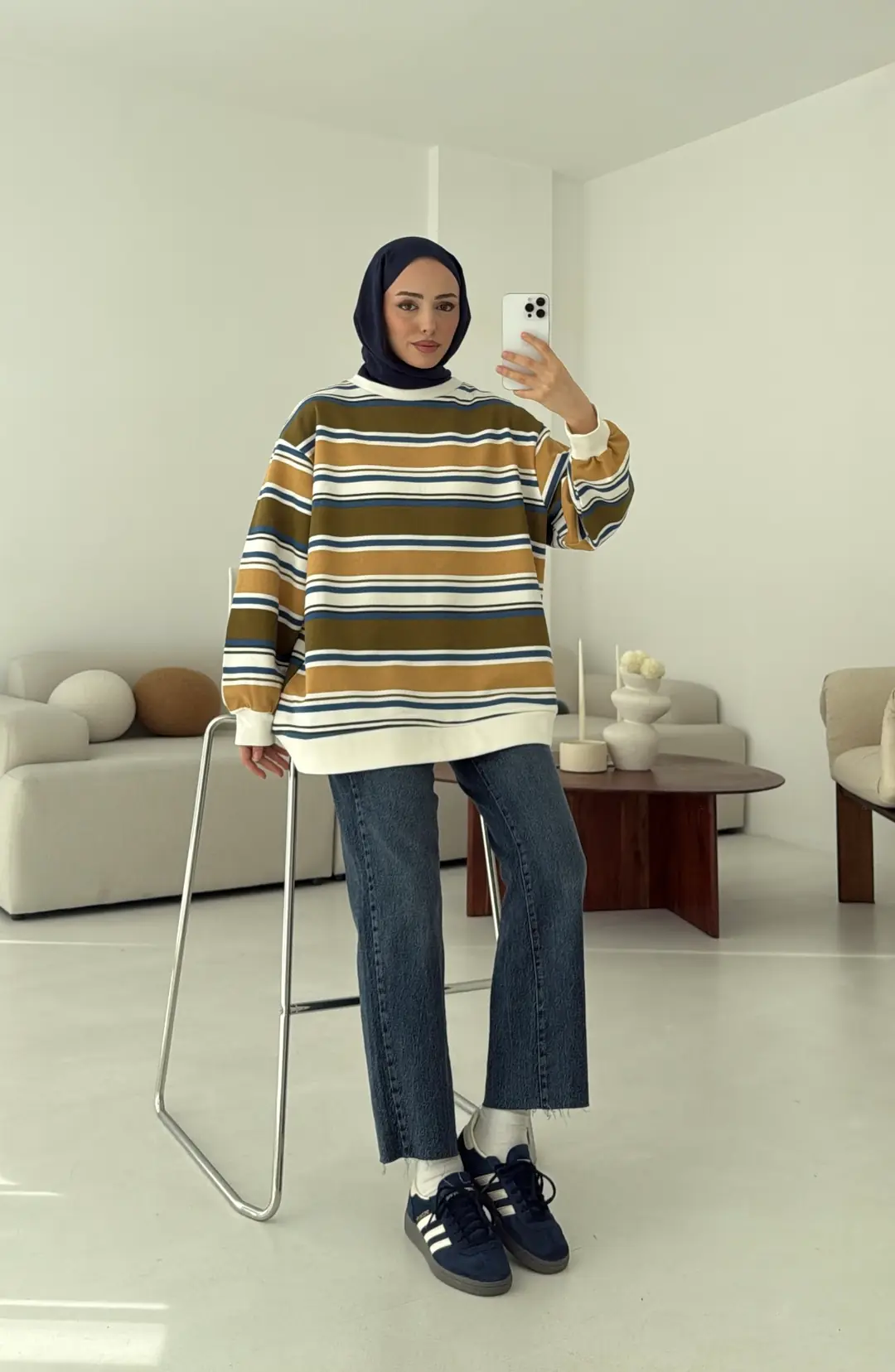Haki Çizgili Sweatshirt