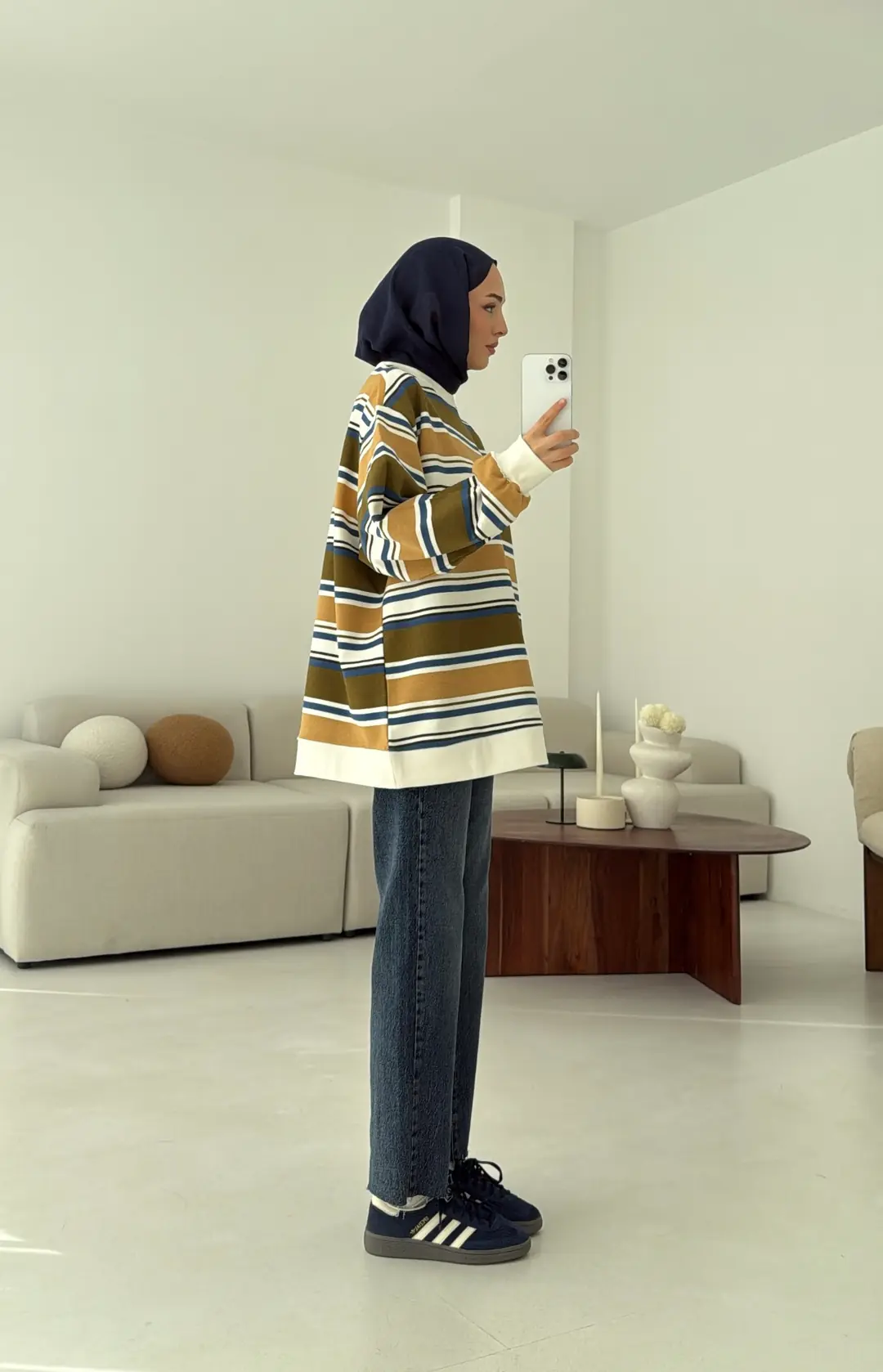 Haki Çizgili Sweatshirt