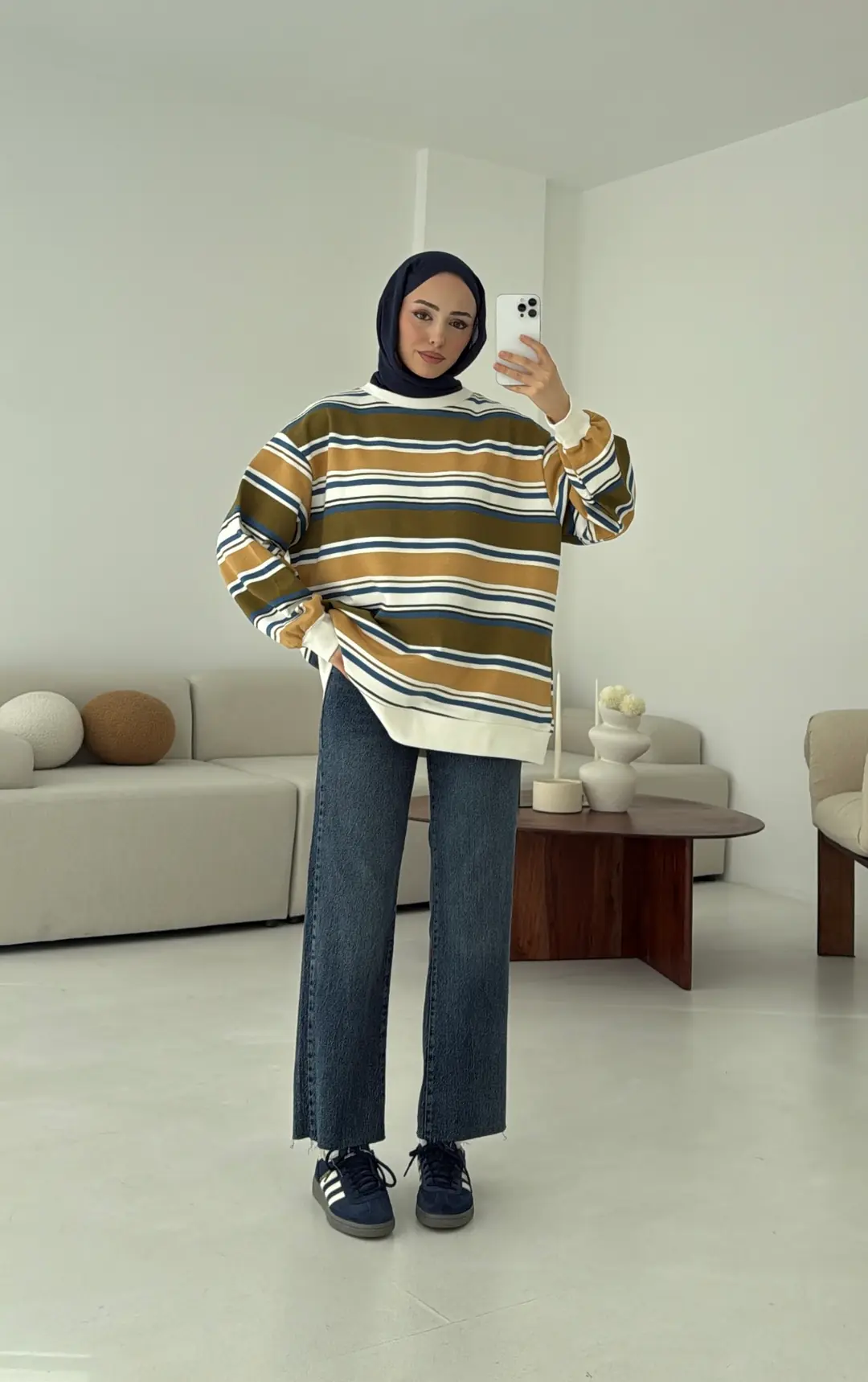 Haki Çizgili Sweatshirt