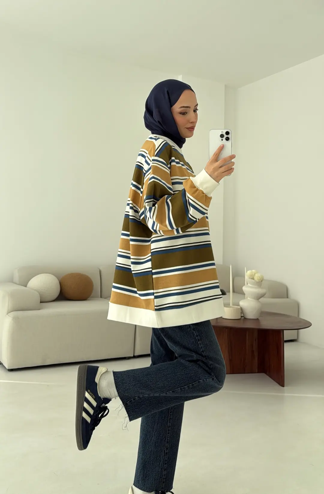 Haki Çizgili Sweatshirt