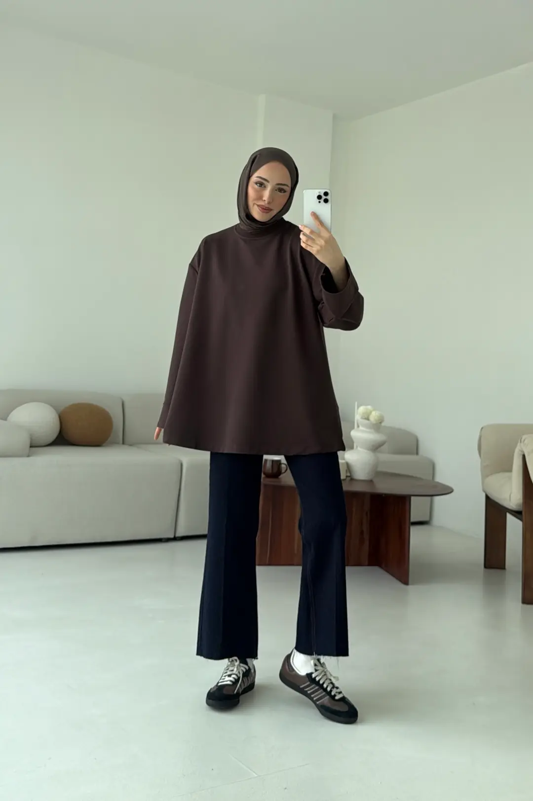 Dikiş Detay Basic Sweat Kahve
