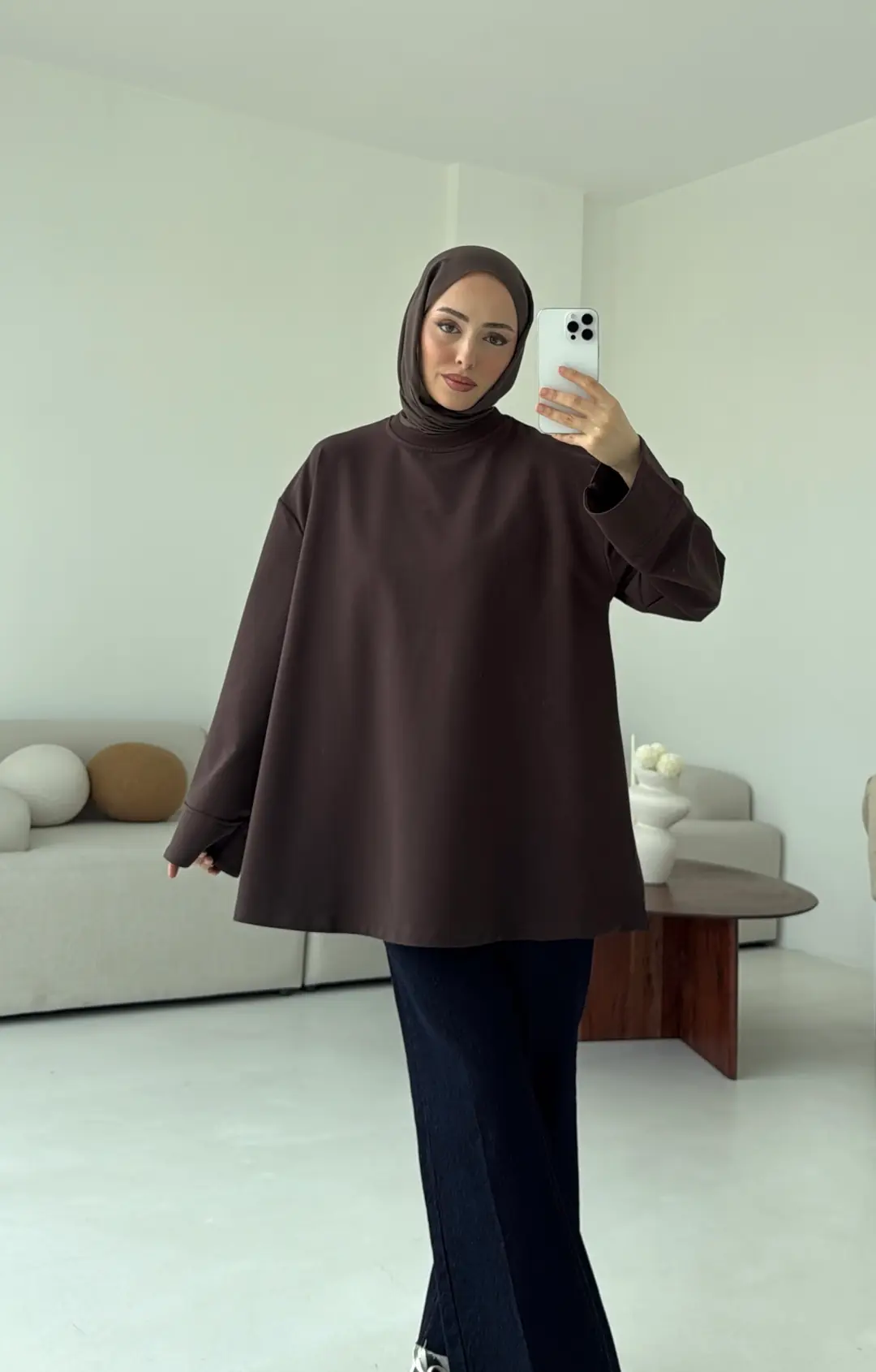 Dikiş Detay Basic Sweat Kahve