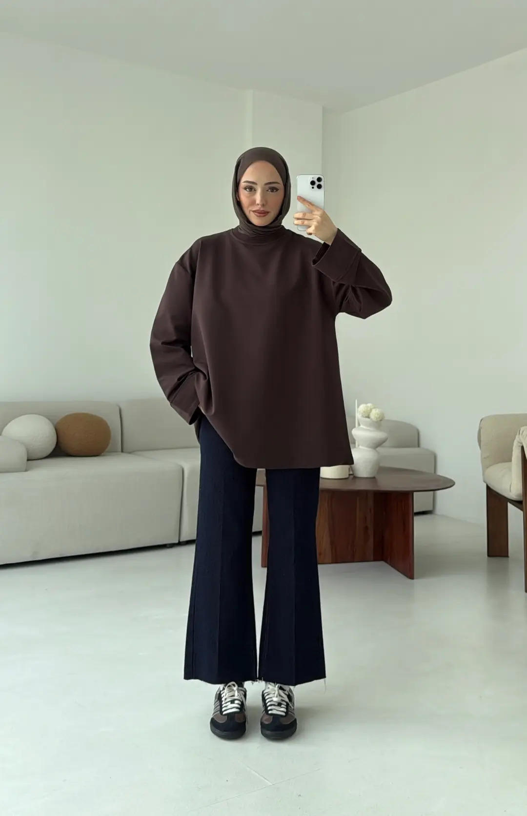 Dikiş Detay Basic Sweat Kahve