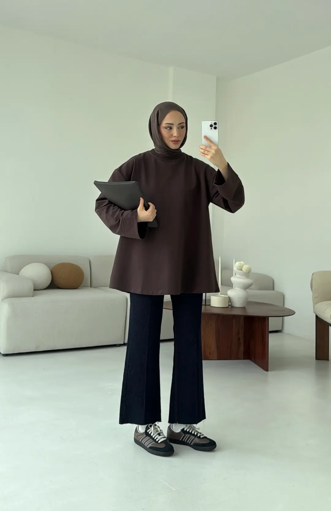 Dikiş Detay Basic Sweat Kahve
