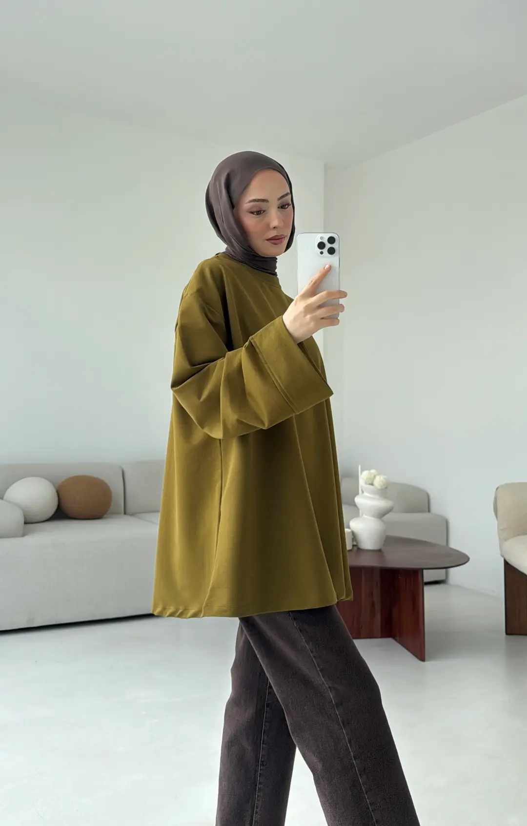 Dikiş Detay Basic Sweat Olive