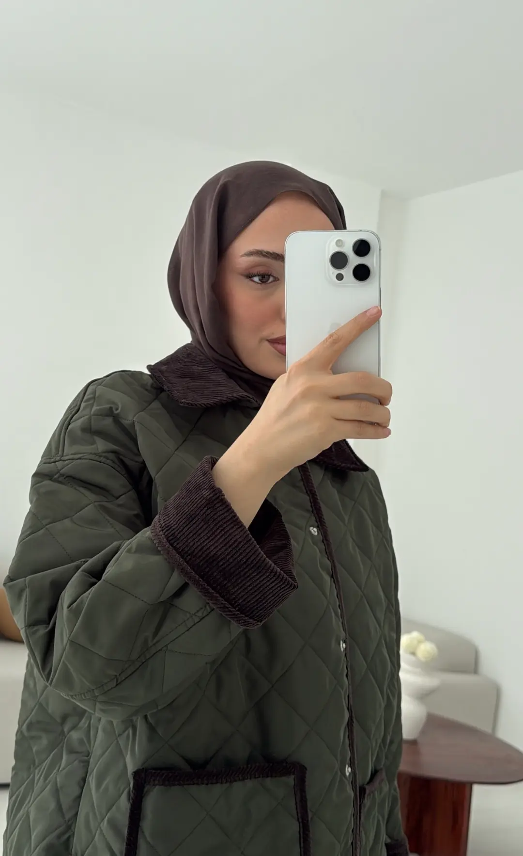 Kapitone Kadife Geçişli Ceket Haki