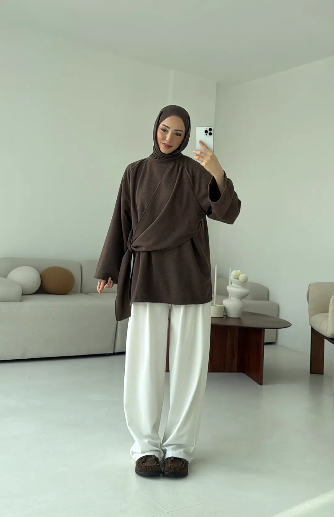 Yandan Şallı Tunik Kahve