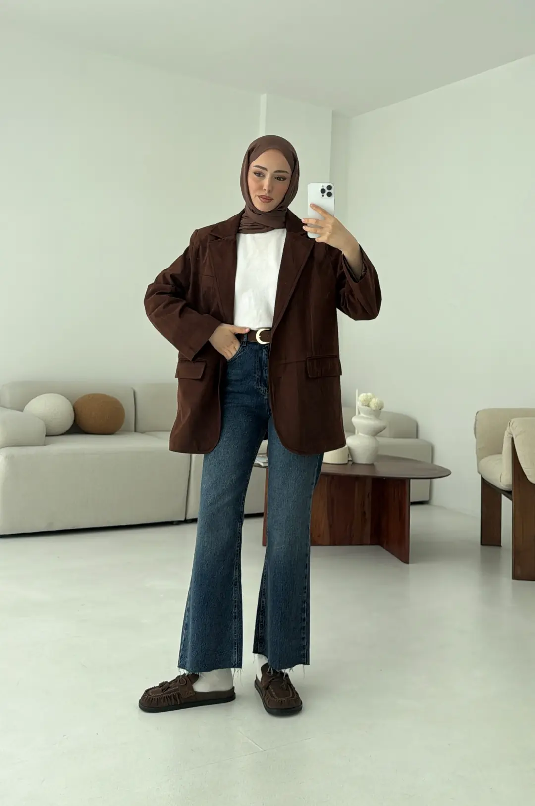 Nubuk Kuşaklı Ceket Kahve