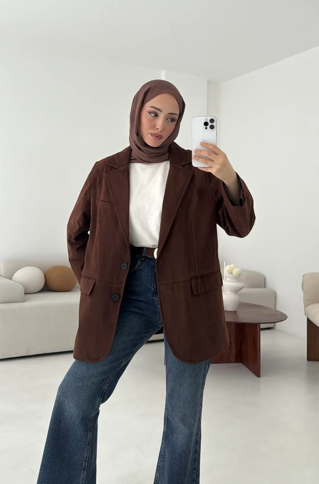 Nubuk Kuşaklı Ceket Kahve
