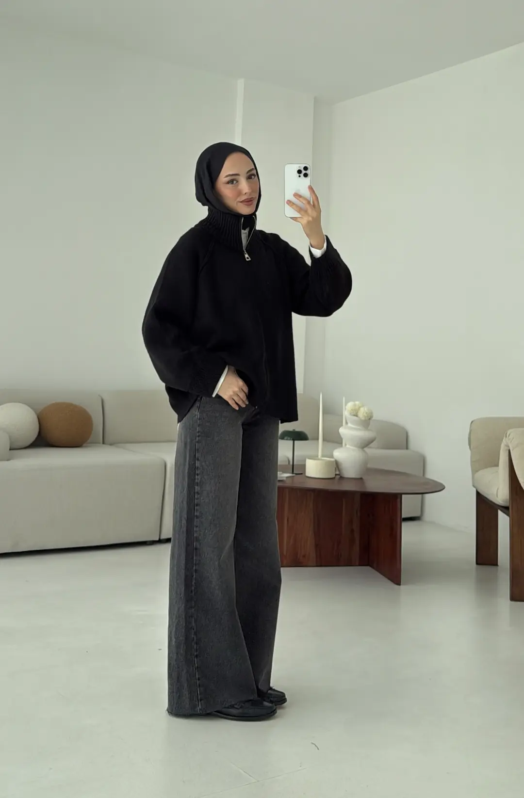 Fermuarlı Şardonlu Hırka Siyah