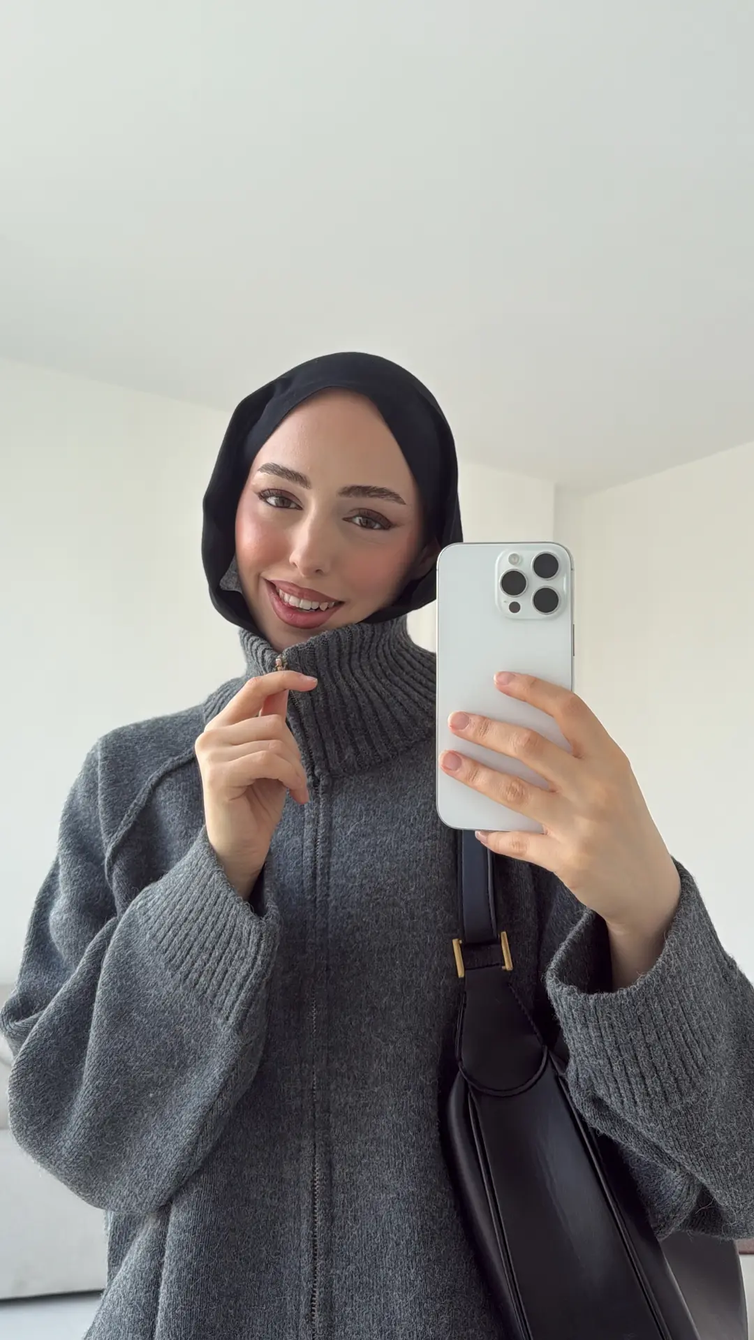 Fermuarlı Şardonlu Hırka Antrasit