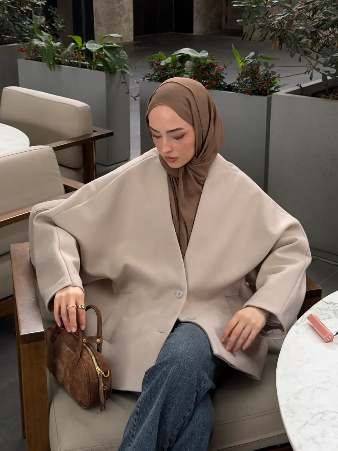 Soft Oversize Kaşe Kaban Taş