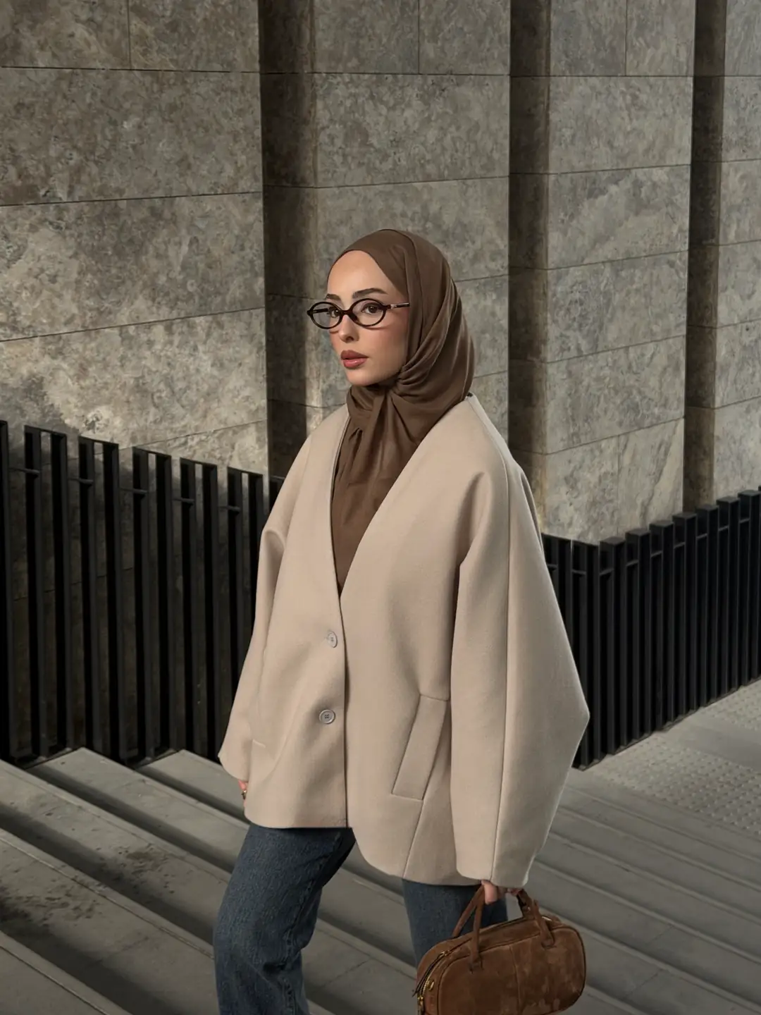 Soft Oversize Kaşe Kaban Taş