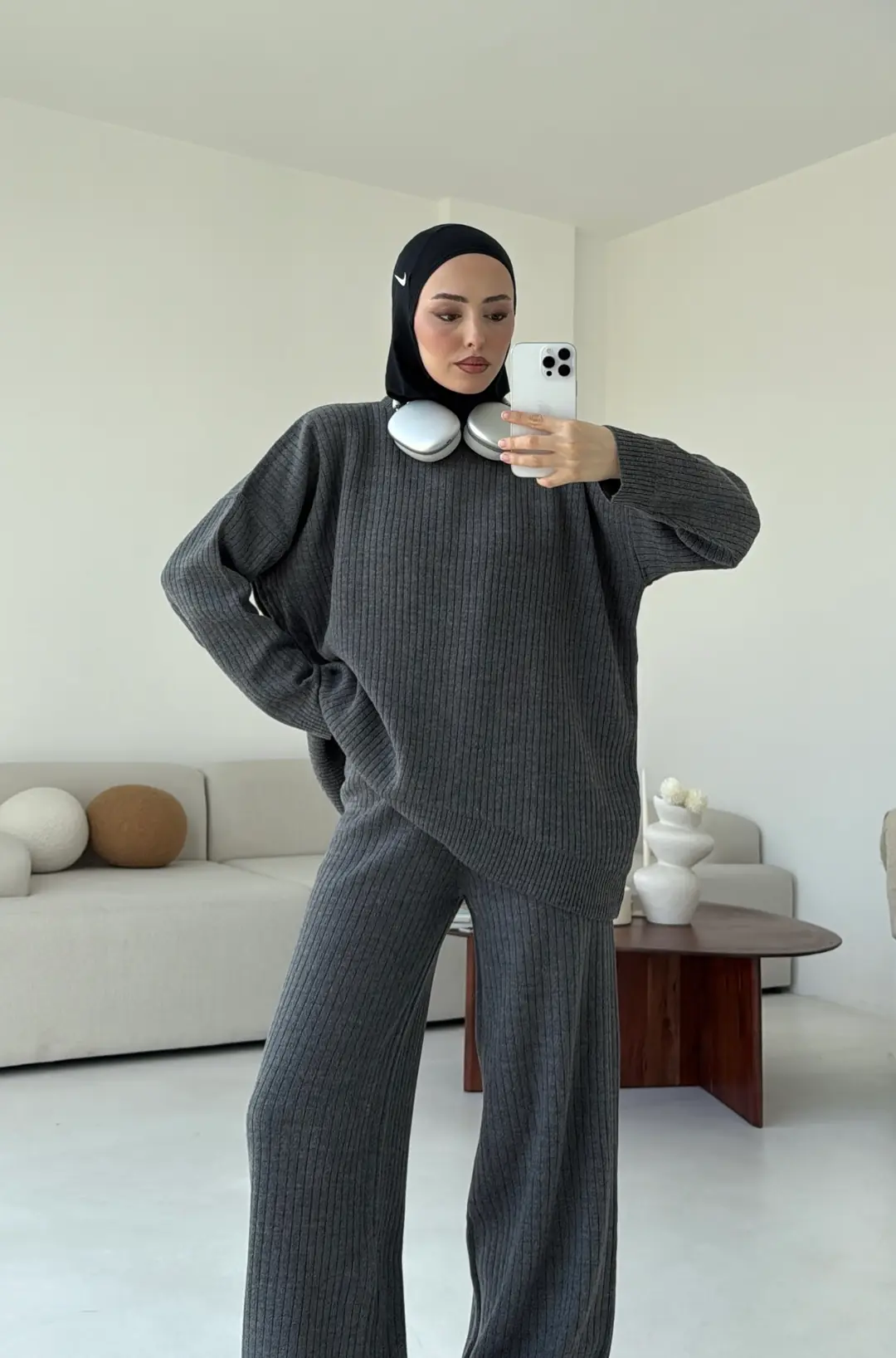 Bisiklet Yaka Triko Takım Füme