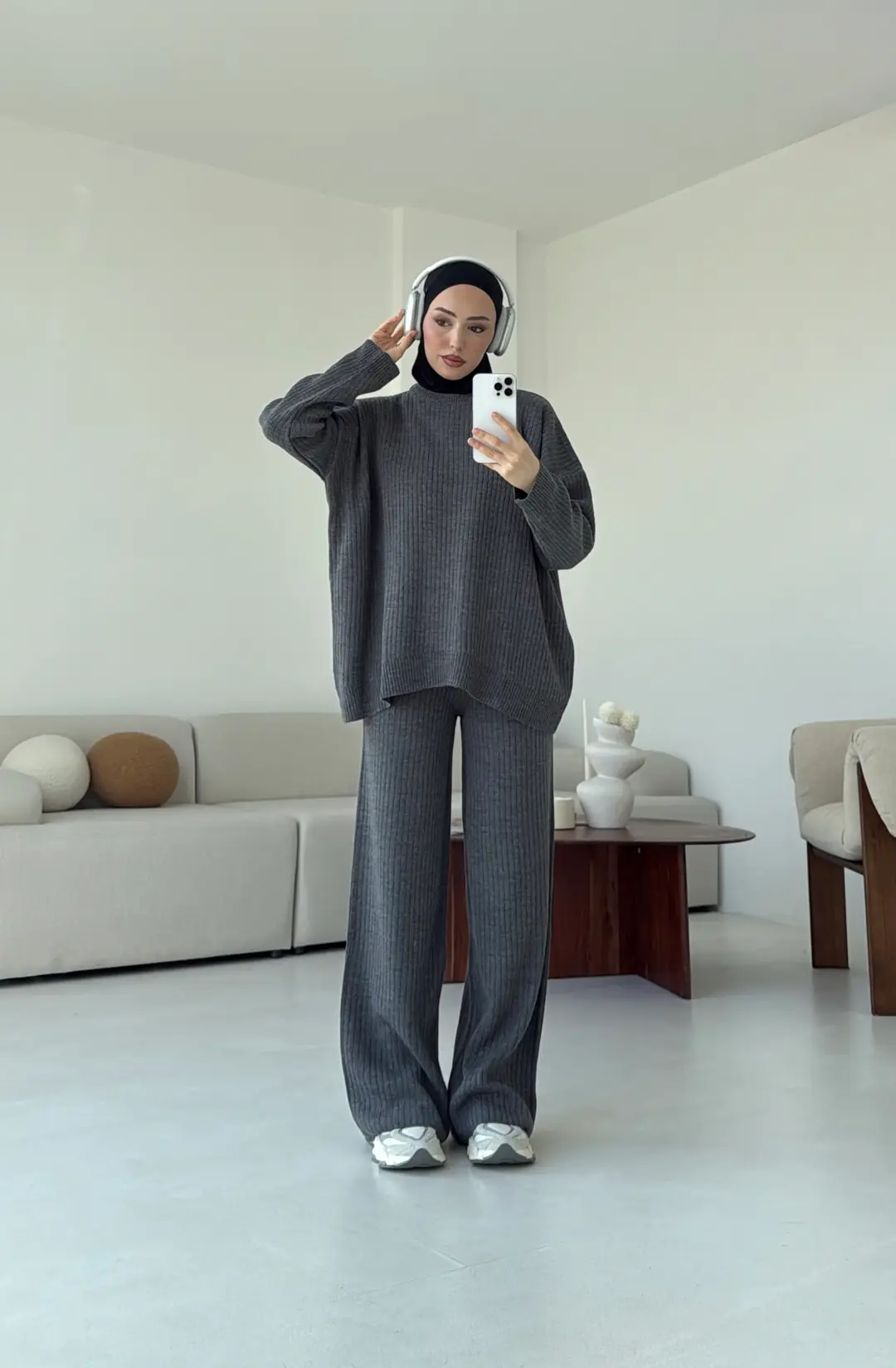 Bisiklet Yaka Triko Takım Füme