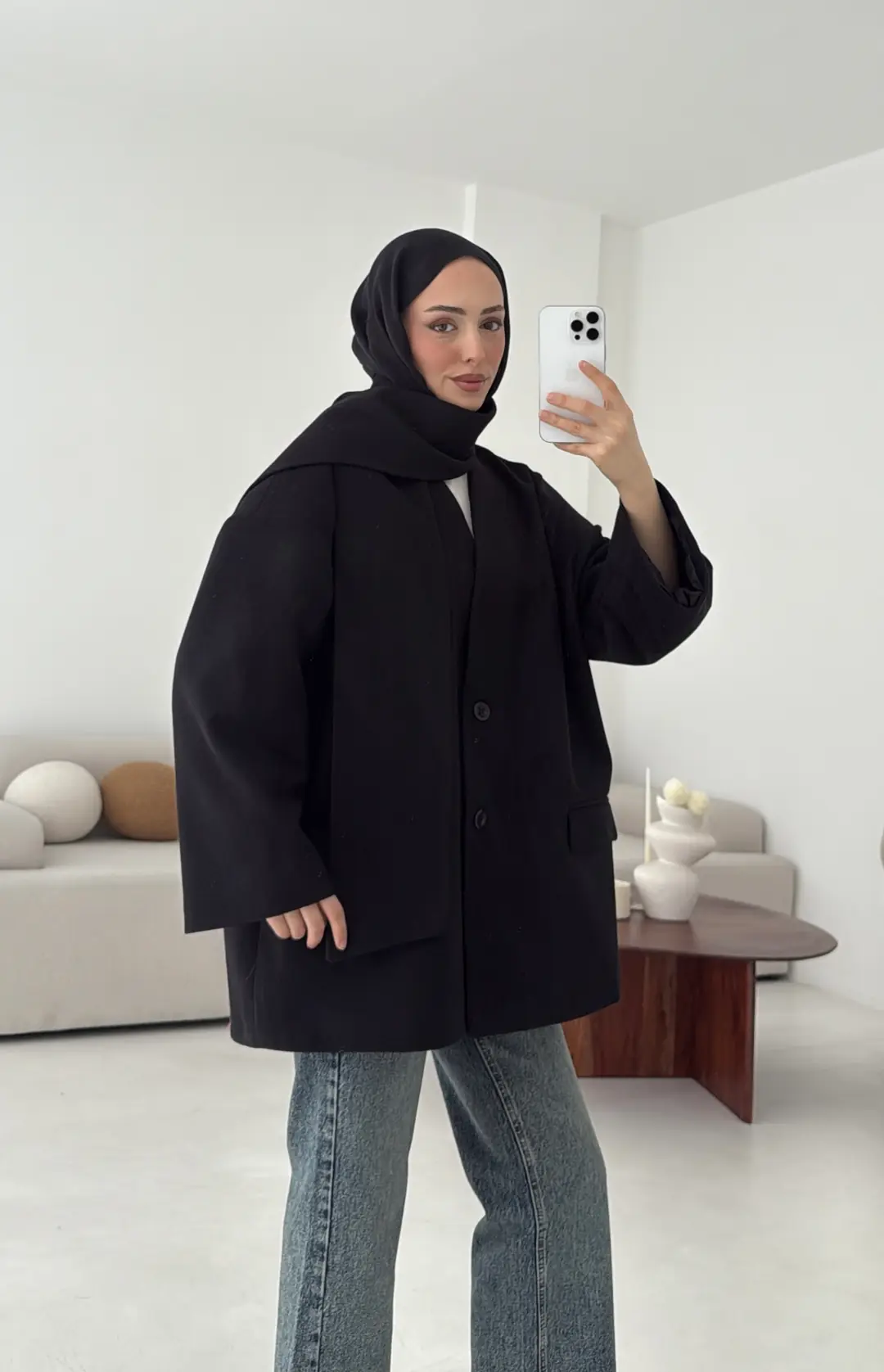 Düşük Omuz Atkılı Kaşe Ceket Siyah