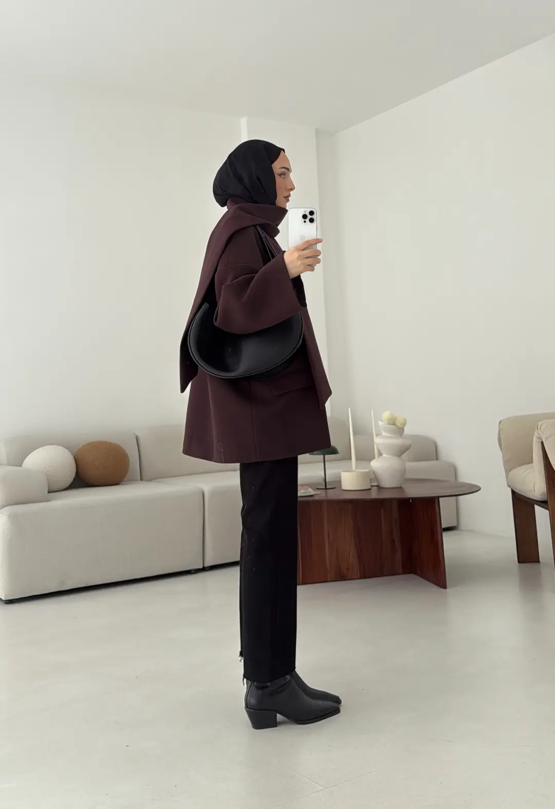 Düşük Omuz Atkılı Kaşe Ceket Mürdüm