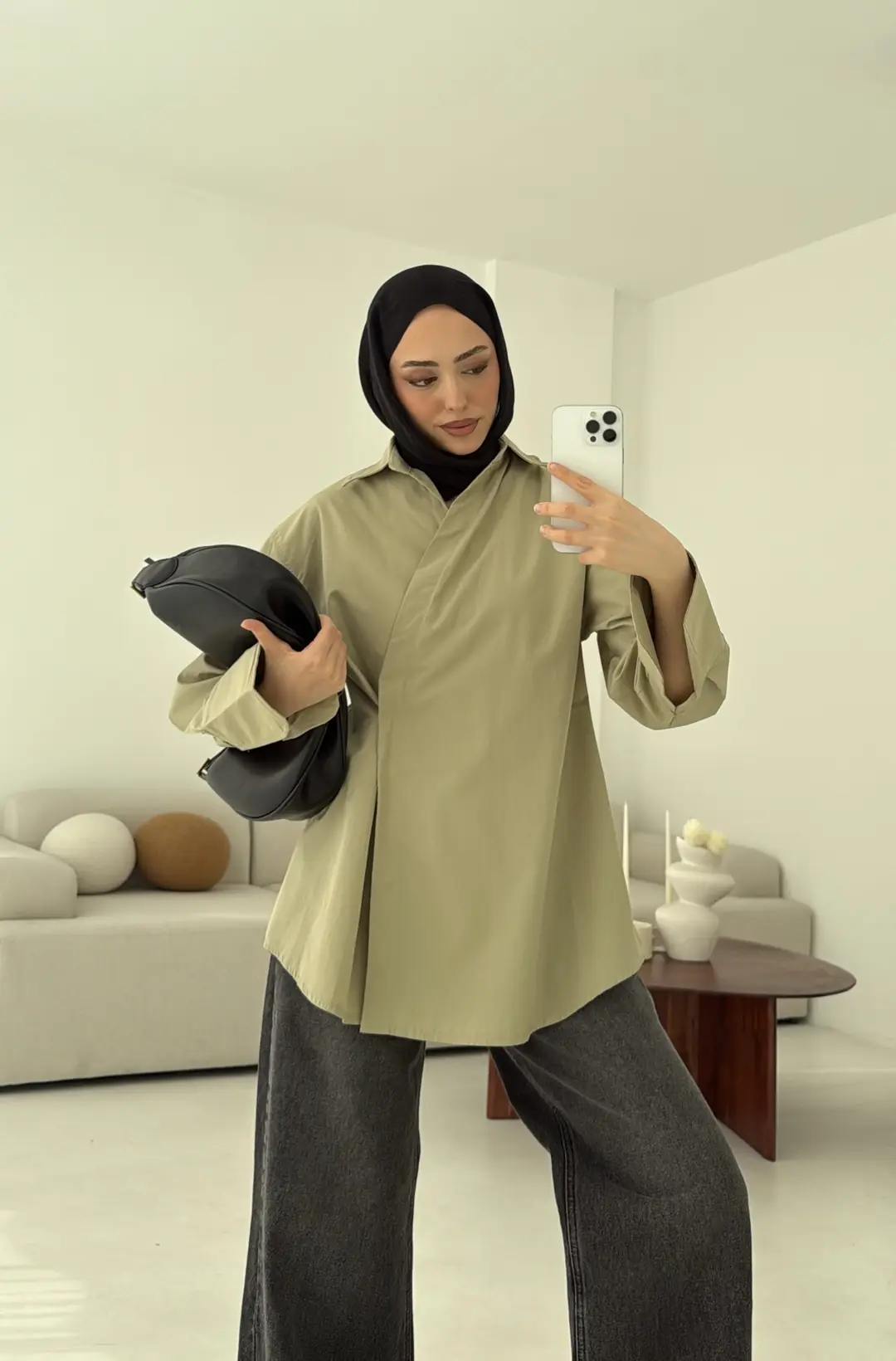 Yandan Düğmeli Gömlek Acık Haki
