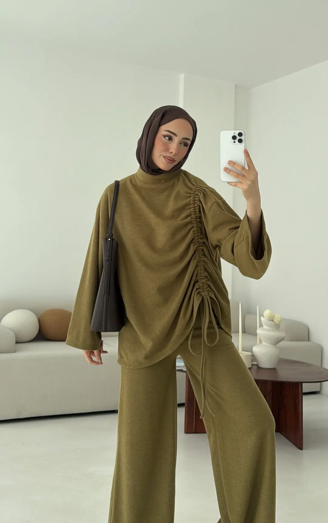 Bluzu Yandan Biyeli Takım Yağ yeşili