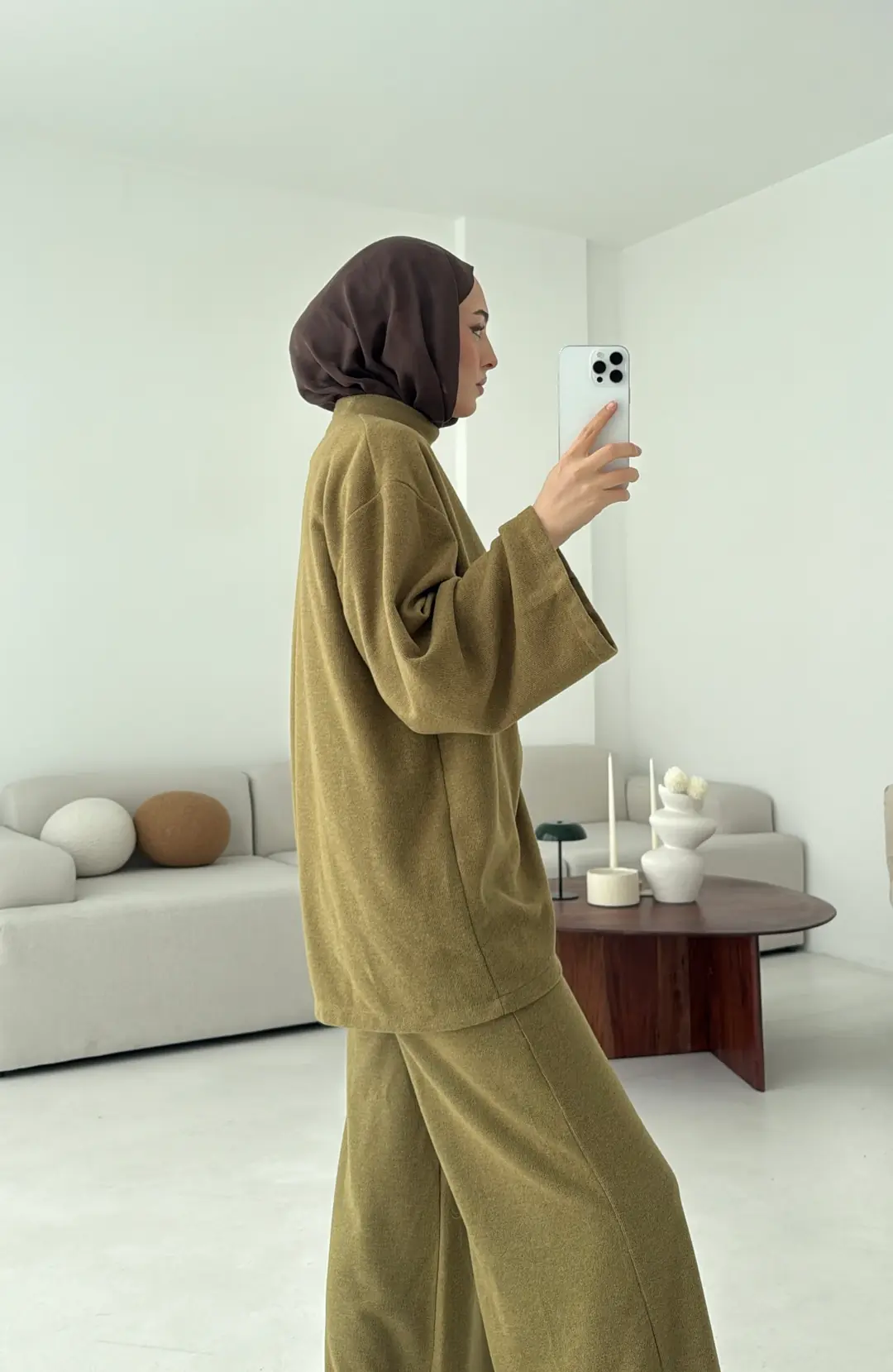 Bluzu Yandan Biyeli Takım Yağ yeşili