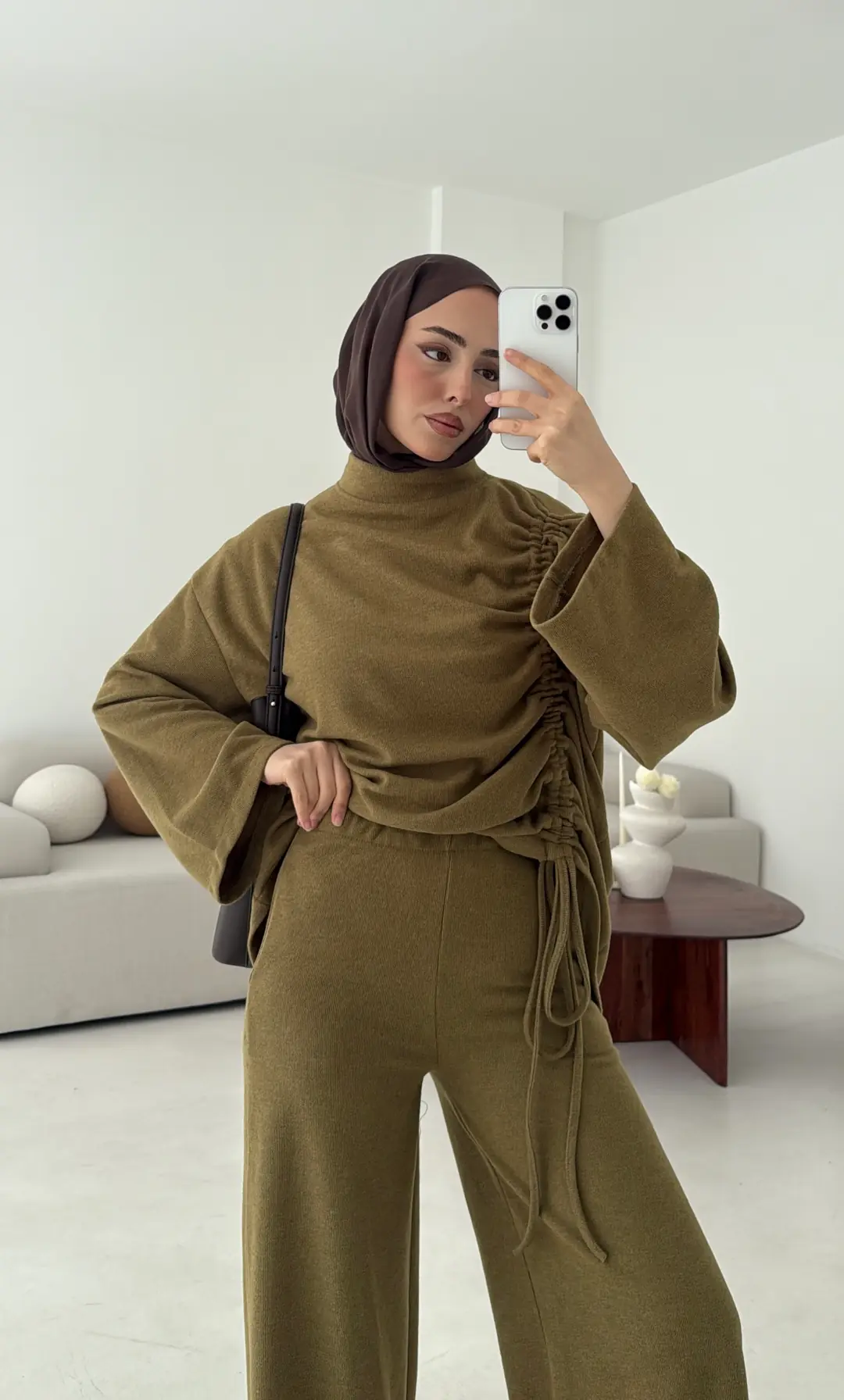 Bluzu Yandan Biyeli Takım Yağ yeşili
