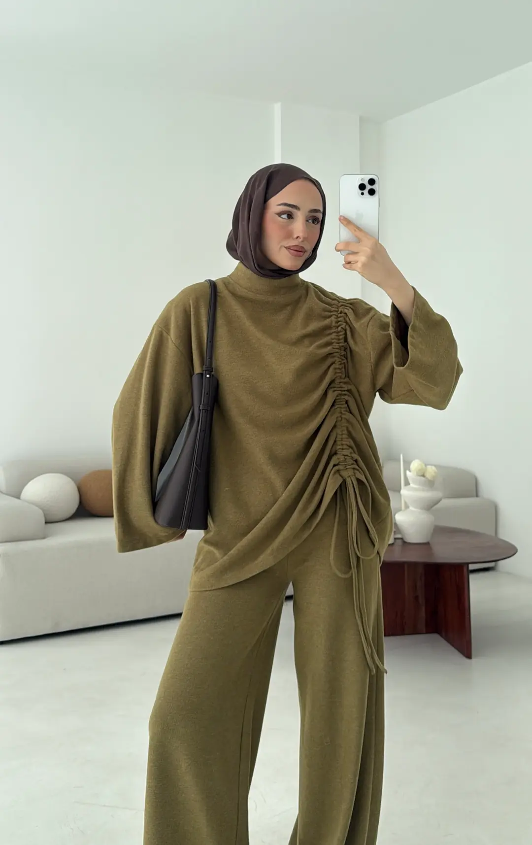 Bluzu Yandan Biyeli Takım Yağ yeşili