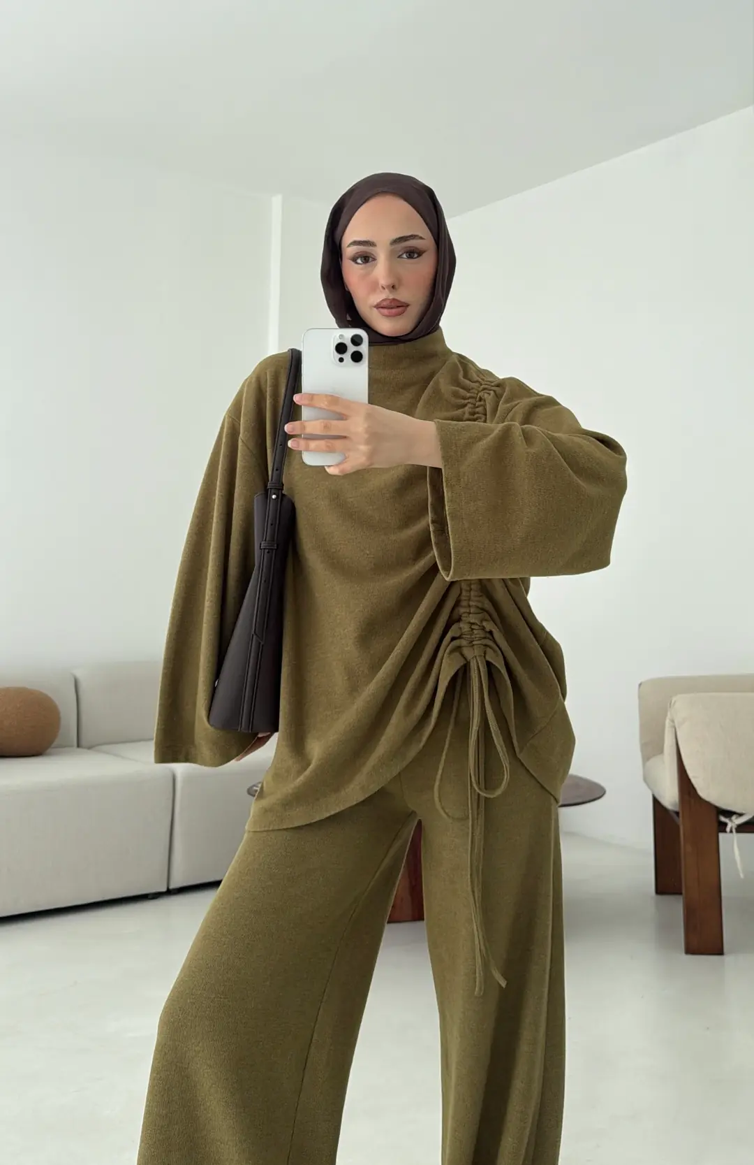 Bluzu Yandan Biyeli Takım Yağ yeşili
