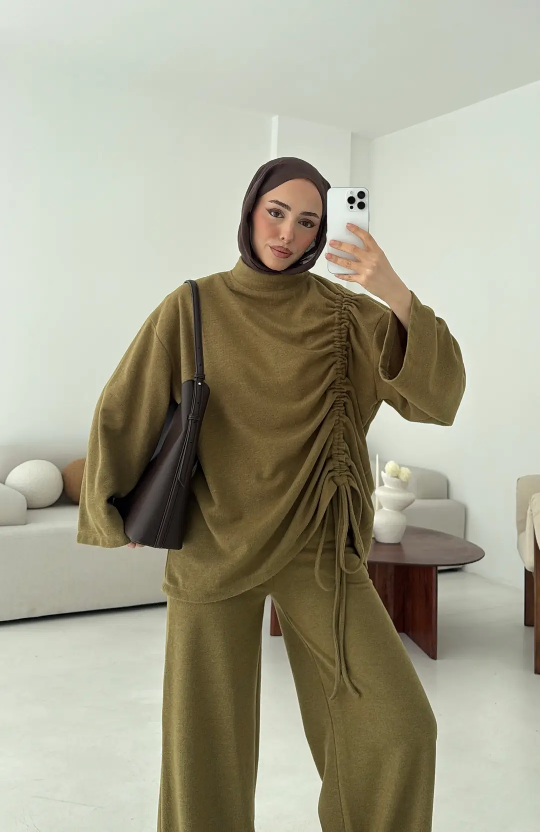 Bluzu Yandan Biyeli Takım Yağ yeşili