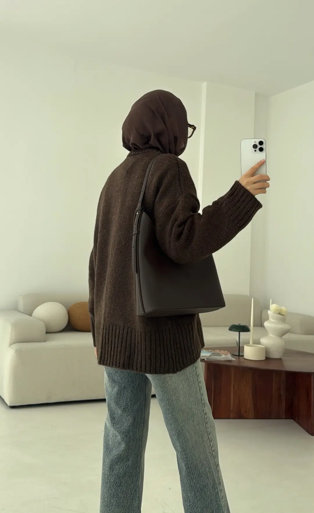 Oversize Soft Triko Kazak Kahve Melanj