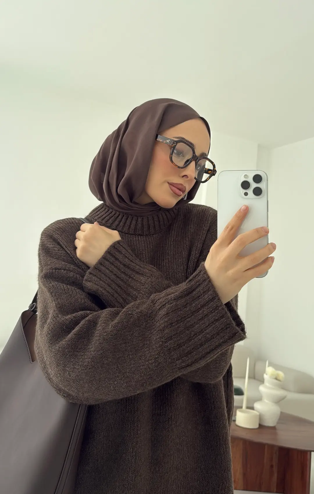 Oversize Soft Triko Kazak Kahve Melanj