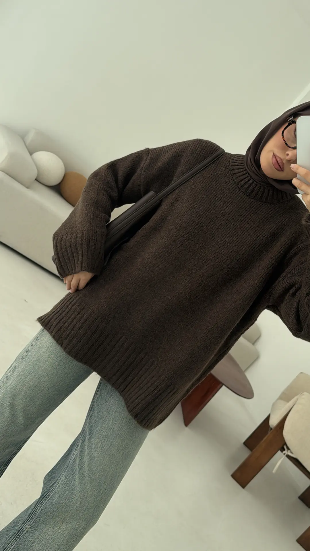 Oversize Soft Triko Kazak Kahve Melanj
