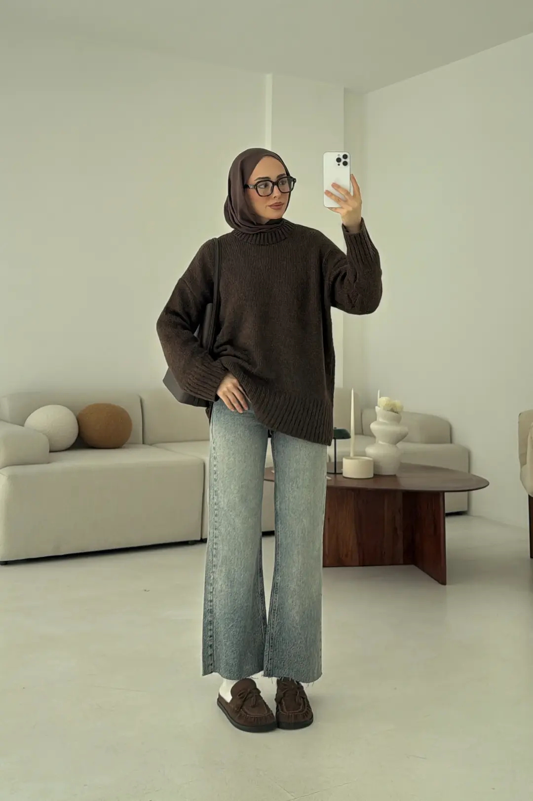 Oversize Soft Triko Kazak Kahve Melanj