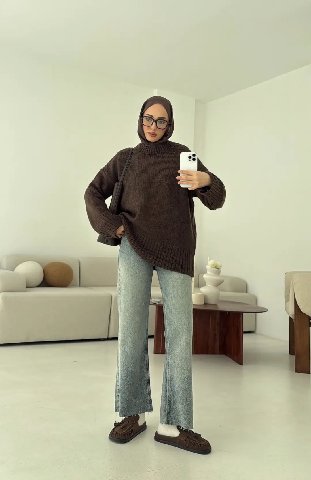 Oversize Soft Triko Kazak Kahve Melanj