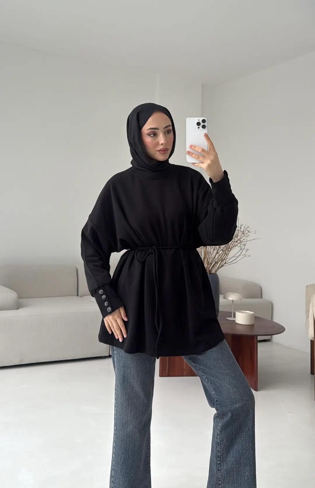 Manşeti Düğme Detay Swearshirt Siyah
