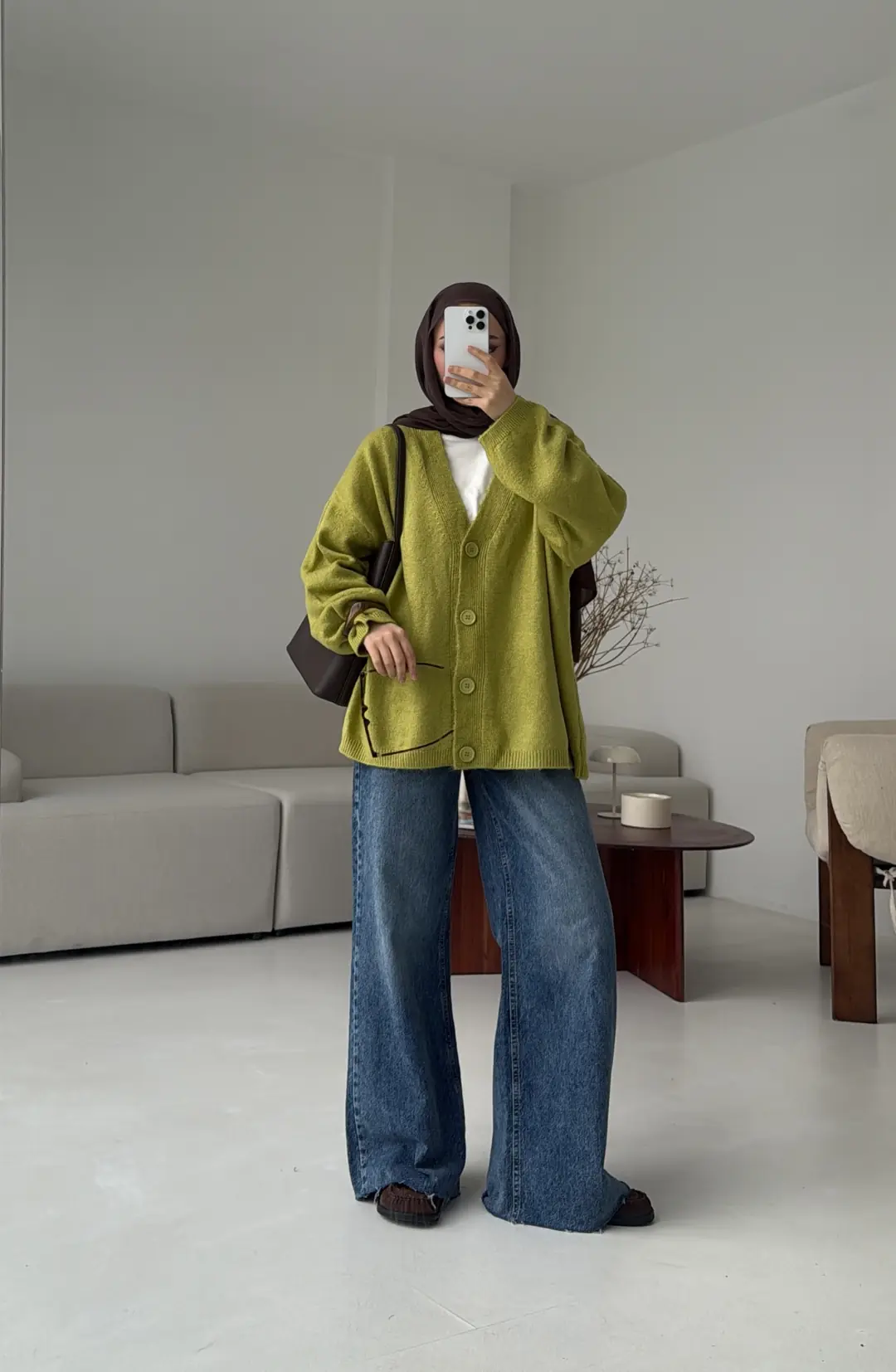 Oversize Yünlü Kazak Yağ Yeşili