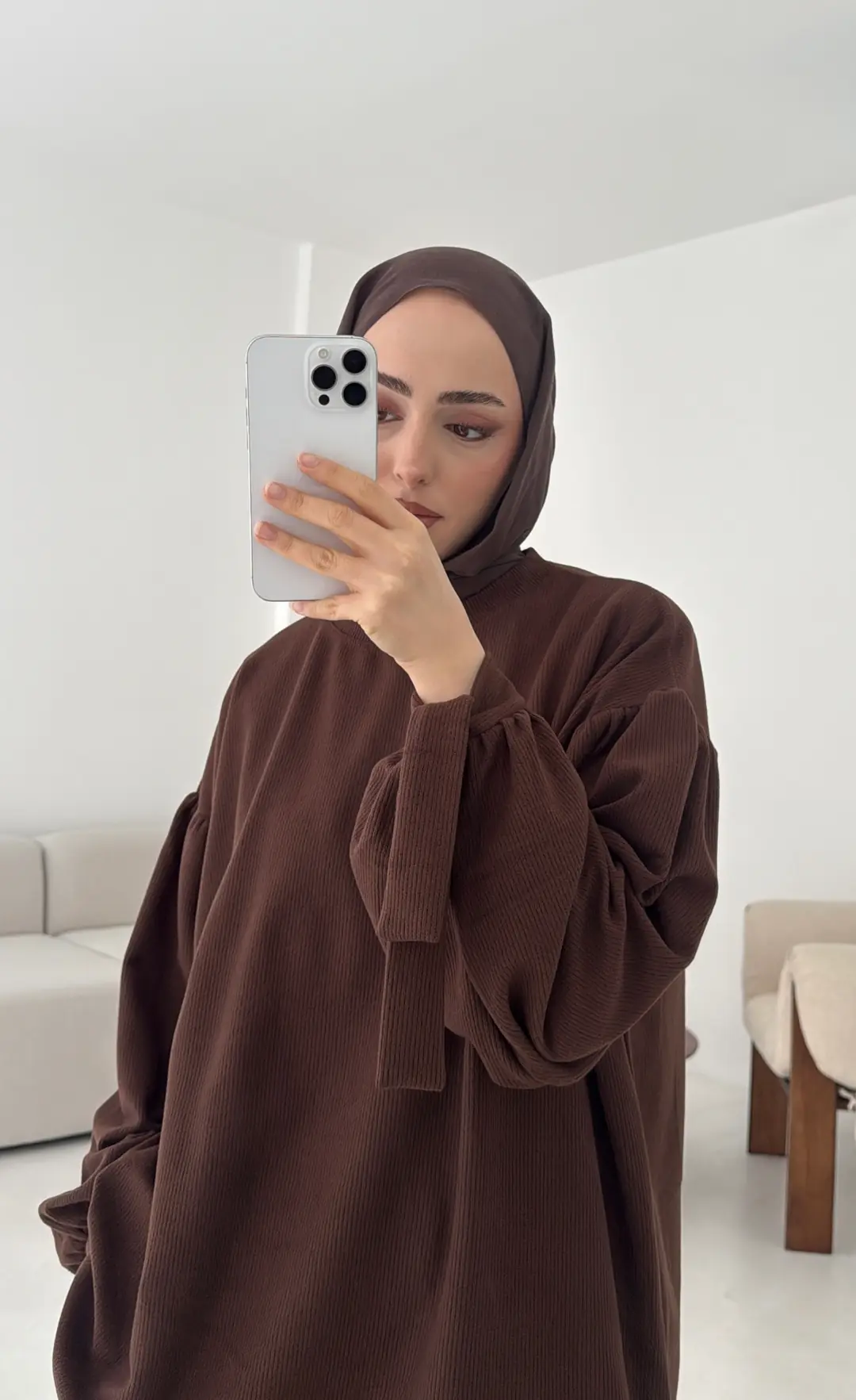 Selanik Balon Kol Bagcıklı Sweat Kahve