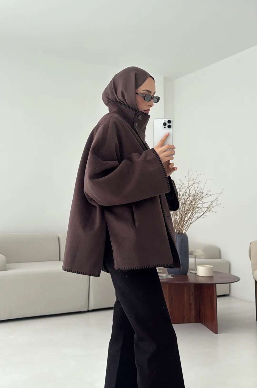 Nakış Detay Premium Kaban Kahve
