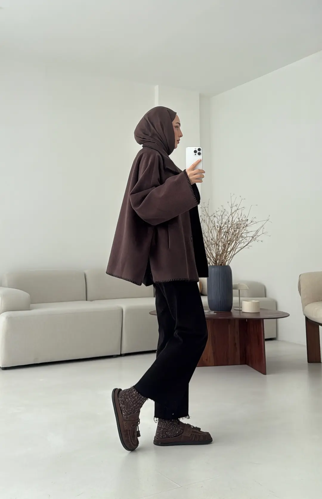 Nakış Detay Premium Kaban Kahve