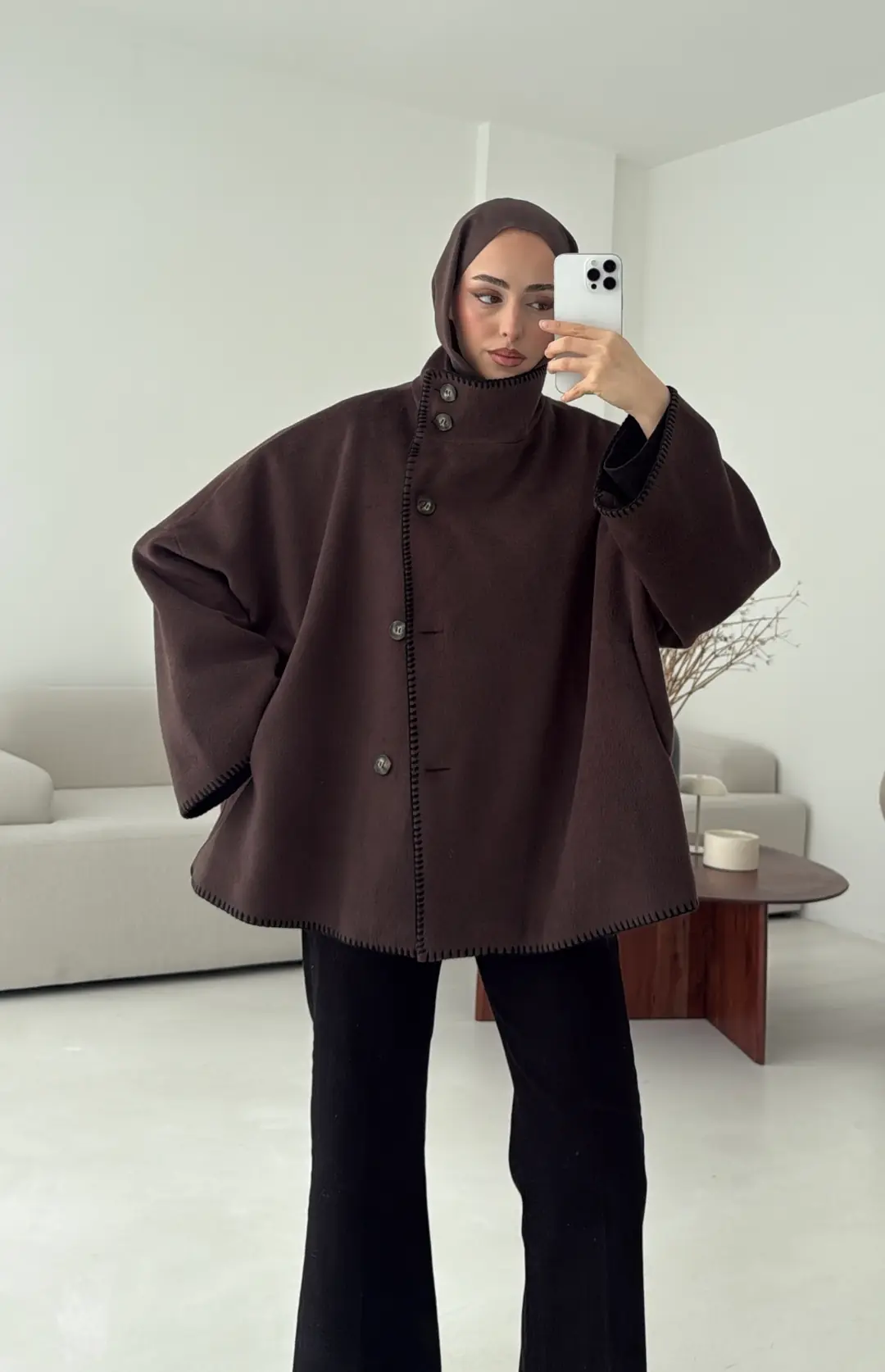Nakış Detay Premium Kaban Kahve