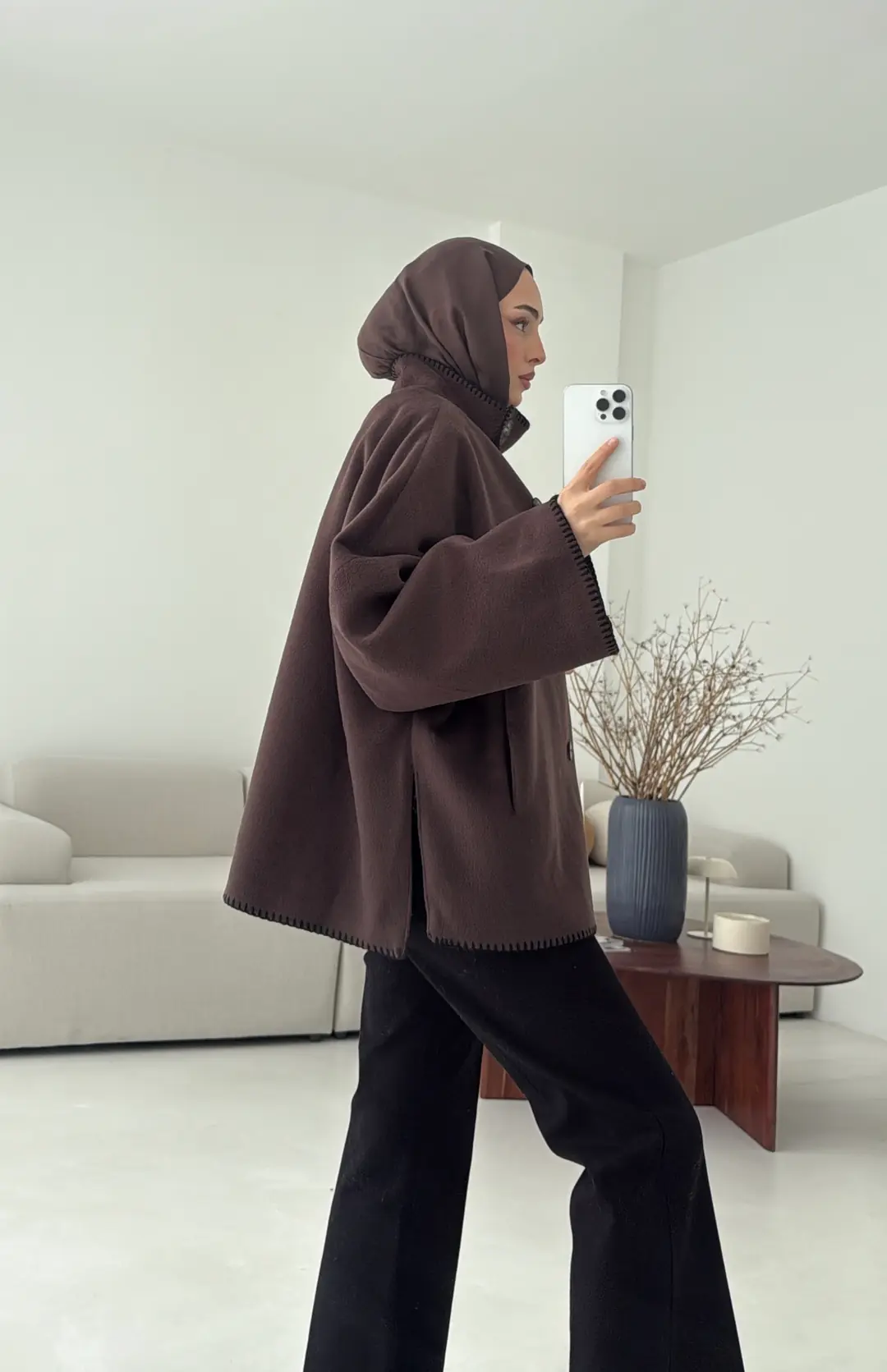 Nakış Detay Premium Kaban Kahve