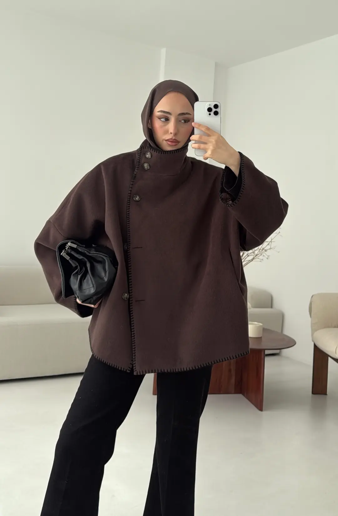 Nakış Detay Premium Kaban Kahve
