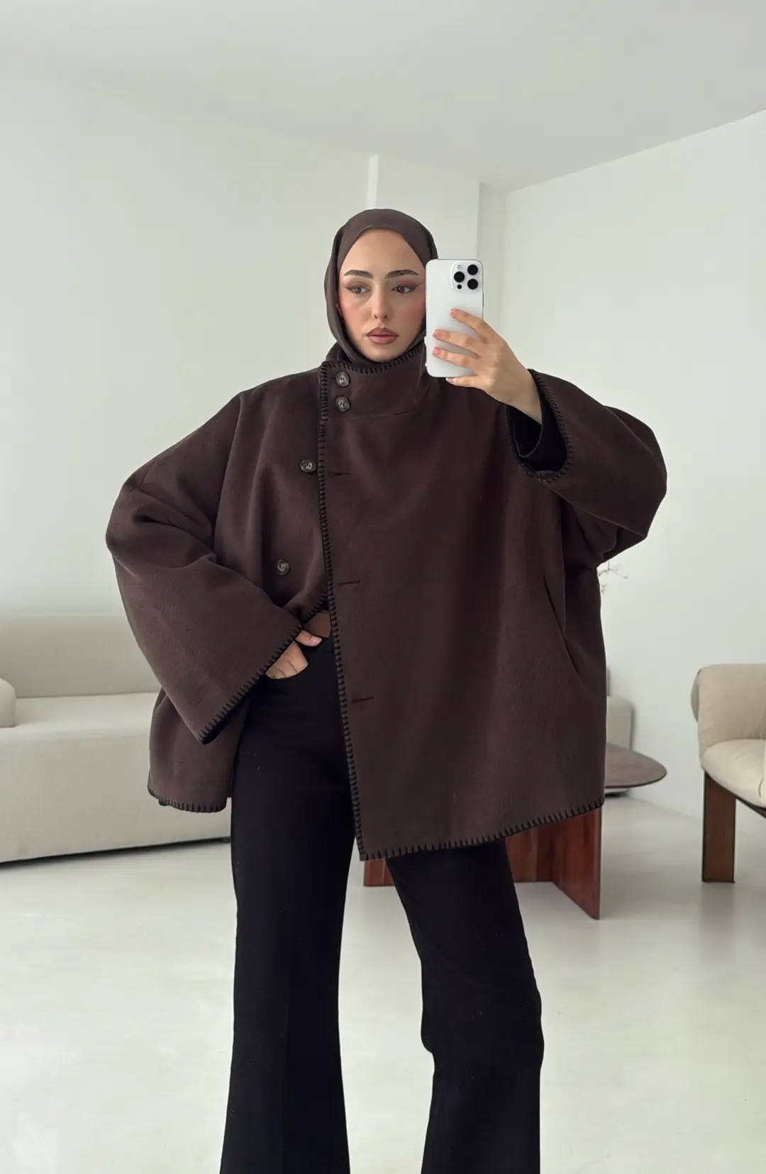 Nakış Detay Premium Kaban Kahve