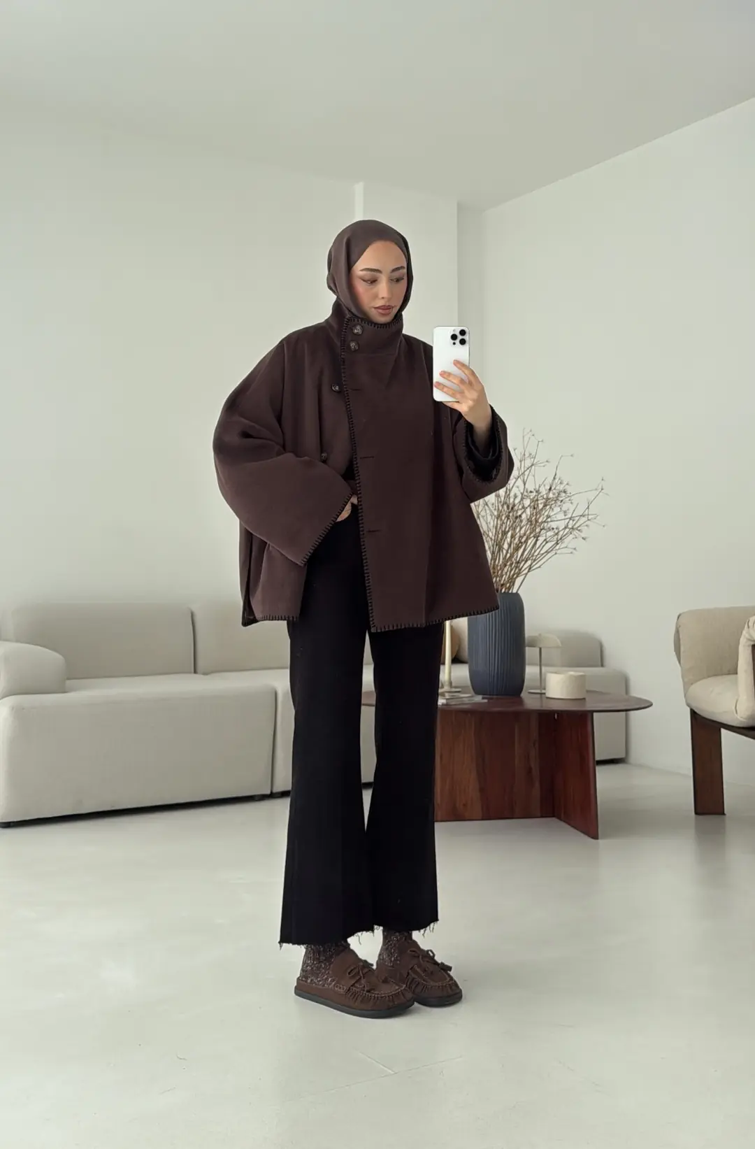 Nakış Detay Premium Kaban Kahve