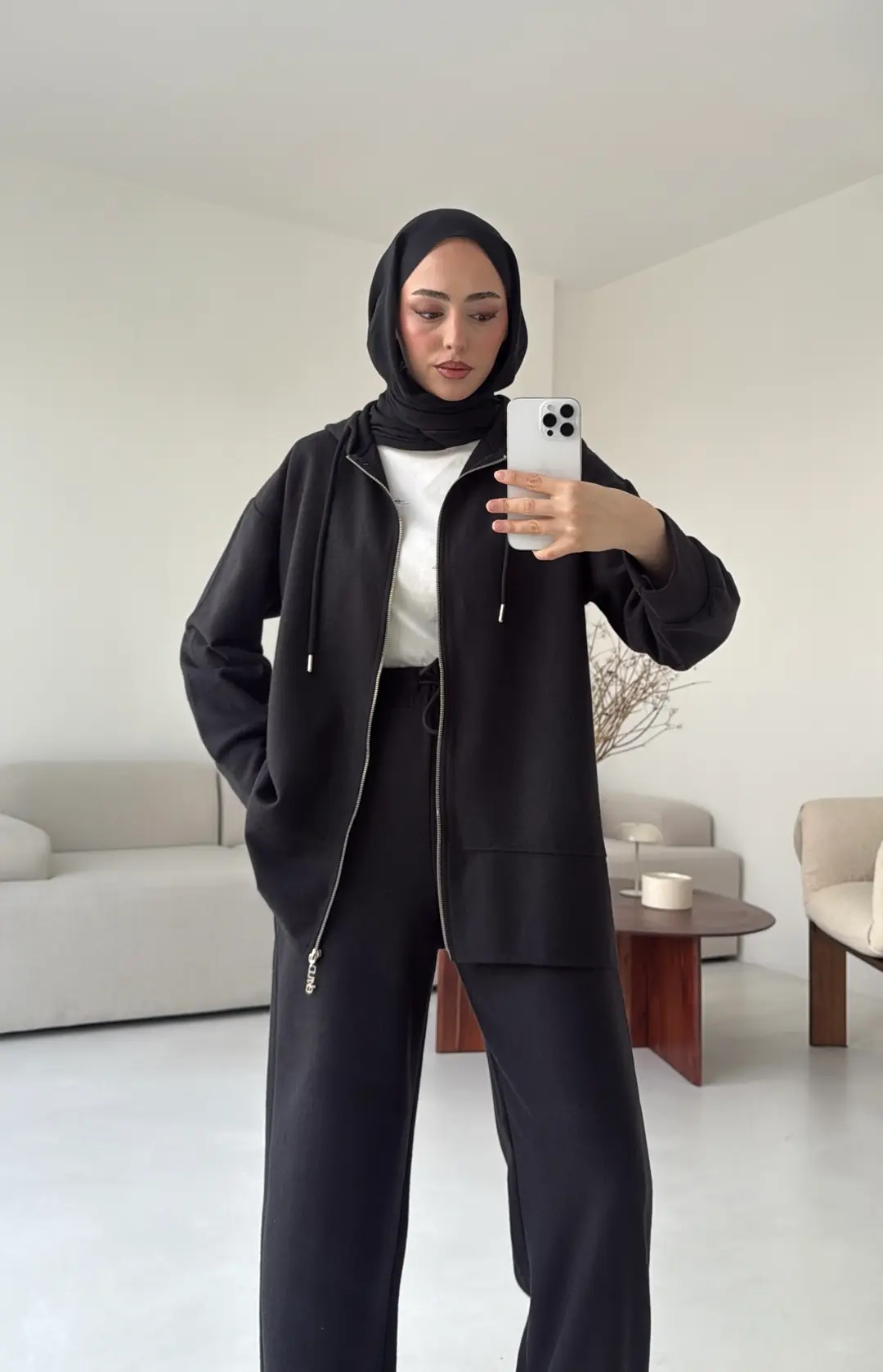 Örme Fermuarlı Takım Siyah
